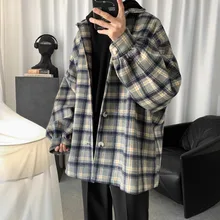 Spring Plaid Jacket Men's Fashion Retro Casual Lapel Jackets Mens Streetwear Loose Hip Hop Bomber Jacket Men Clothes Outwear