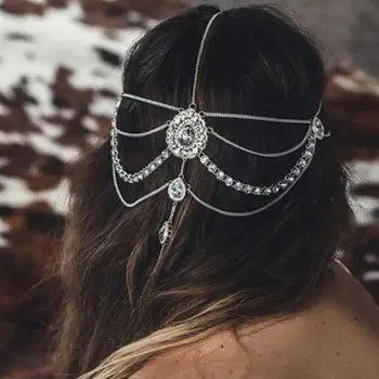 

Women Headband Ethnic Rhinestone Decor Tassel Headband Tassel Headpiece Fashion Hair Accessories for Women Girls Wedding Party