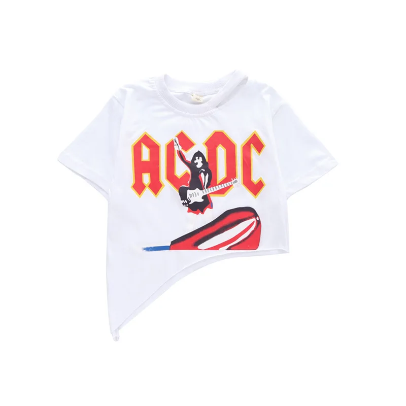 white t shirt Крутая детская одежда в стиле хип-хоп Футболка Топ, свободные сетчатые повседневные штаны для бега, шорты для девочек, костюмы для джазовых танцев, одежда - Цвет: white t shirt