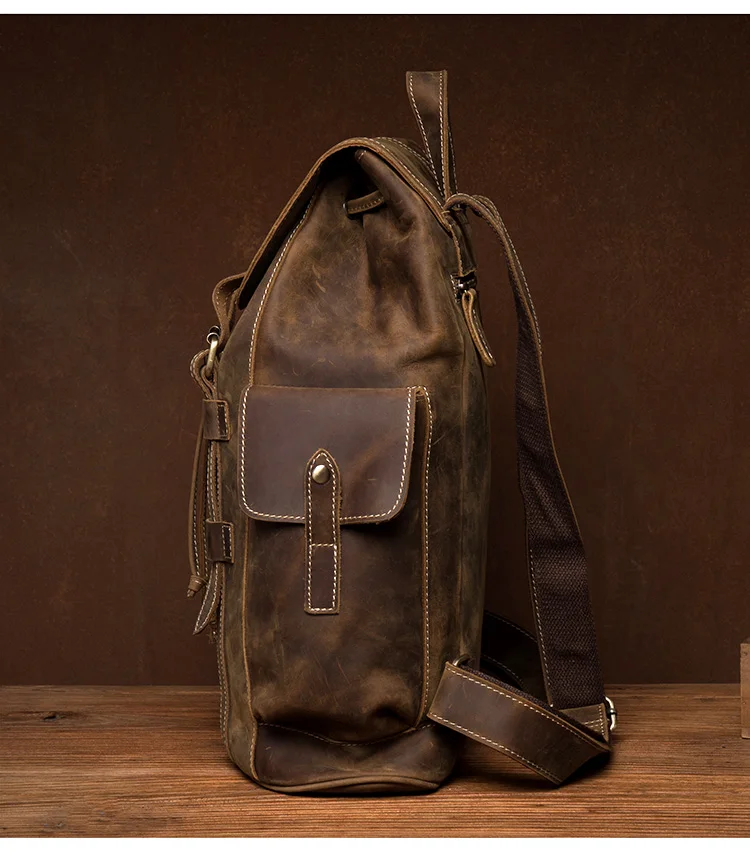 Side View of Woosir Brown Backpack Leather for Laptop