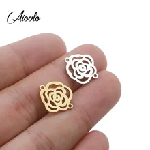 5 шт./партия из нержавеющей стали золото серебро цвет полая Роза подвески в форме цветов кулон для ювелирных изделий аксессуары ручной работы