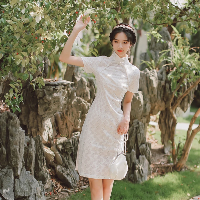 Coigarsam Cheongsam Women One Piece Dress Korean Vintage High Waist Dresses White 1503 Dresses Aliexpress