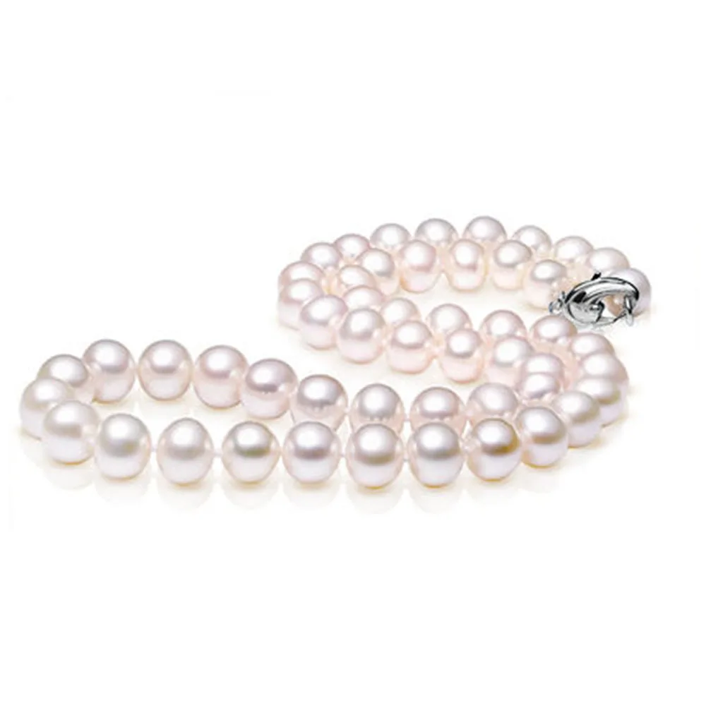 

MADALENA SARARA 7.5-8mm AAA Freshwater Pearl Necklace Perfectly Round Radiation Pink Within Natural White Pearl Strand 18"