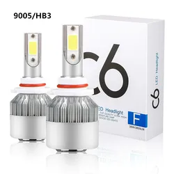 Phares Automatiques à Lumière LED pour Voiture, Ampoules C6 H1 H3 H7, H4 880 H11 HB3 9005 HB4 9006 H13 6000K 72W 12V 7600LM 