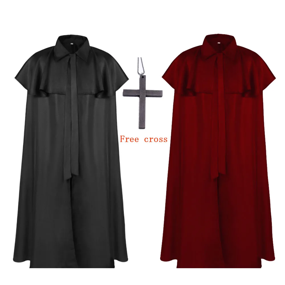 Adult Black Noble Priest Costume Men Religious Pastor Father Costumes Halloween Purim Party Mardi Gras Fancy Dress With Cross |