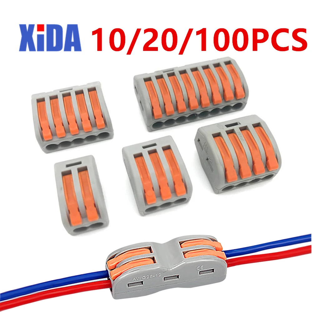 

10-100pcs Universal Wiring Cable Connector Terminal Block Conductor 222-412 413 414 415 418 SPL-2 3 Wire Connectors