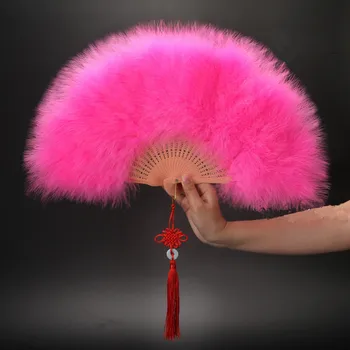 

Thickened pink feather fan Halloween Party Wedding Celebration Belly Dance Show DIY Decorative foldable Feathers Fan
