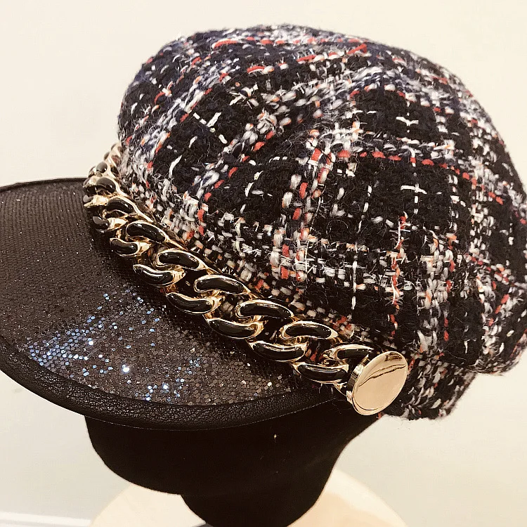 01911-weimin модная цветная клетчатая металлическая цепочка блестящие Козырьки с козырьками женская шляпа для отдыха