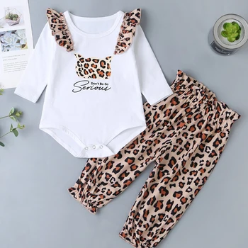 

Girls Cute Cat Print Romper and Leopard Trousers Suit Leopard Cat Print Romper And Leopard Trousers 86cm Girls Cute Leopard