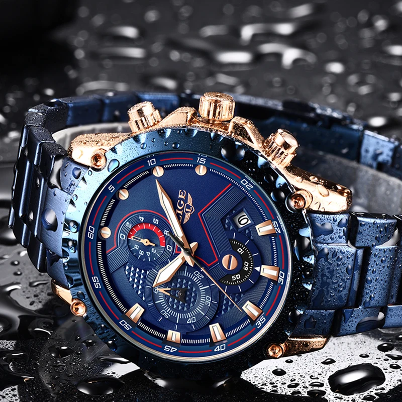 Lige Creative Design Watches Men Luxury Quartz Wristwatch With Stainless Steel Chronograph Spo-4