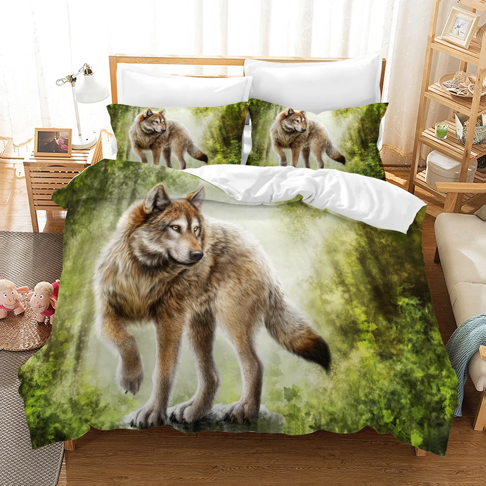 2/3 Piece Wolf Bedding Set Animals Duvet Cover Kids Quilt with Pillowcase Single Double Full Queen King Size Bed Linen | Дом и сад