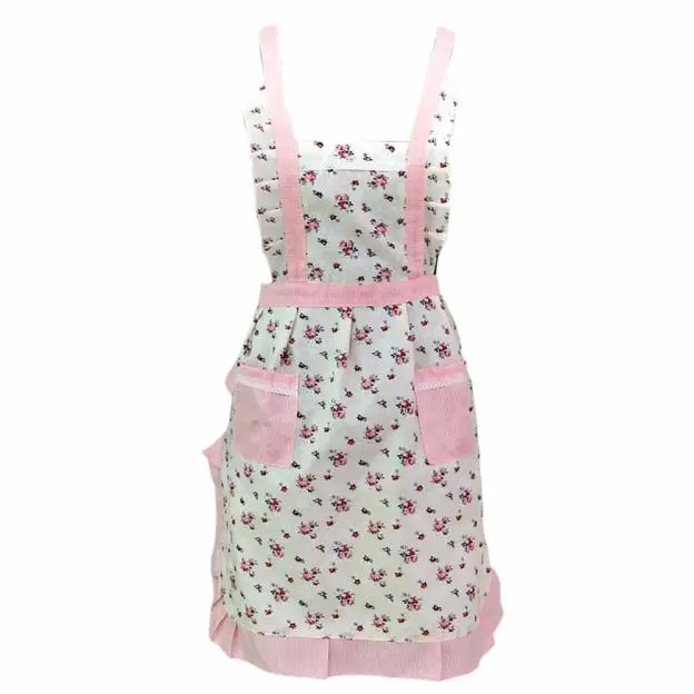 Flower Printed Women Lady Restaurant Home Kitchen Aprons For Pocket Unisex Cooking Cotton Cleaning Apron