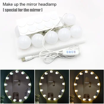 

3 Modes Colors Makeup Mirror Light Led Touch Dimming Vanity Dressing Table Lamp Bulb USB 5V Hollywood Make Up Mirror Wall Lamp