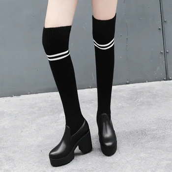 

JOUIR TALONS 2020 PLUS Size 43 Sale Fashion Design High Heels Over The Knee Boots Woman Shoes Platform Slip On Sock Boots Women