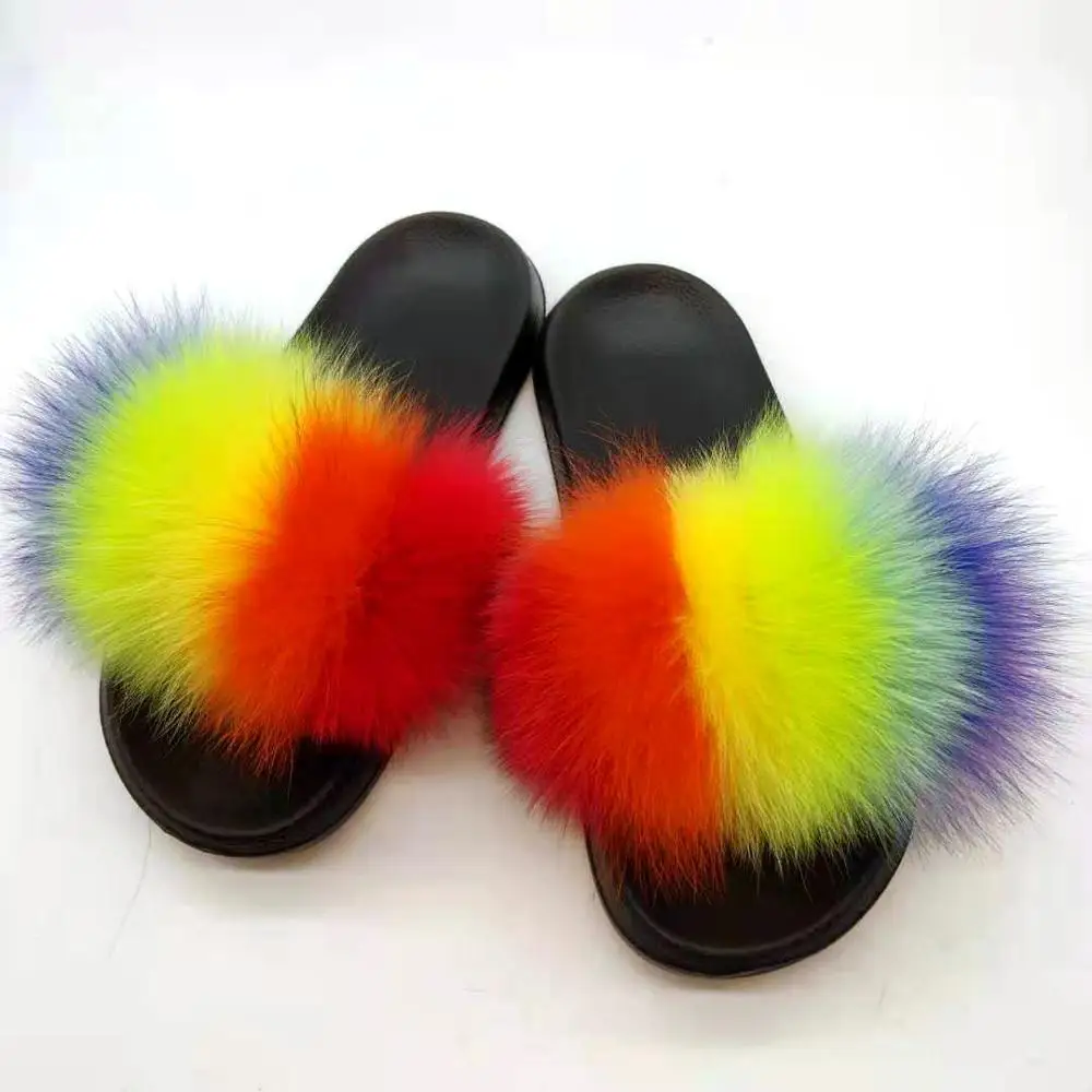 fluffy rainbow slippers