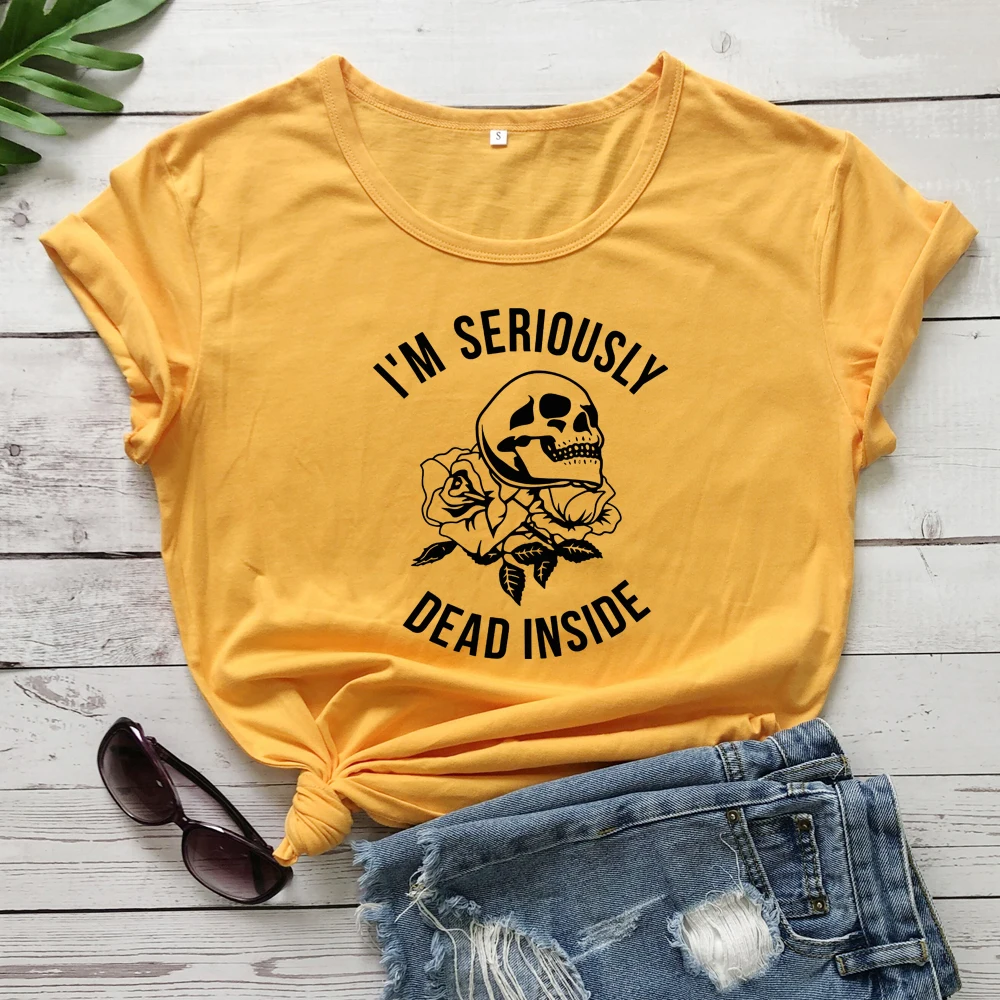 Футболка с принтом «I'M Dead Inside Skull»; Летняя Повседневная футболка с короткими рукавами и принтом в виде черепа; стильная футболка в стиле Харадзюку С гранж; модные топы; Camisetas