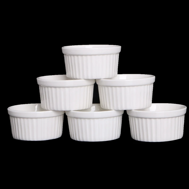 

6Pcs White Porcelain Souffle Ramekins Desserts Custard Cups Baking Tools 4oz New D5BD