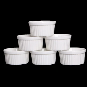 

6Pcs White Porcelain Souffle Ramekins Desserts Custard Cups Baking Tools 4oz New D5BD