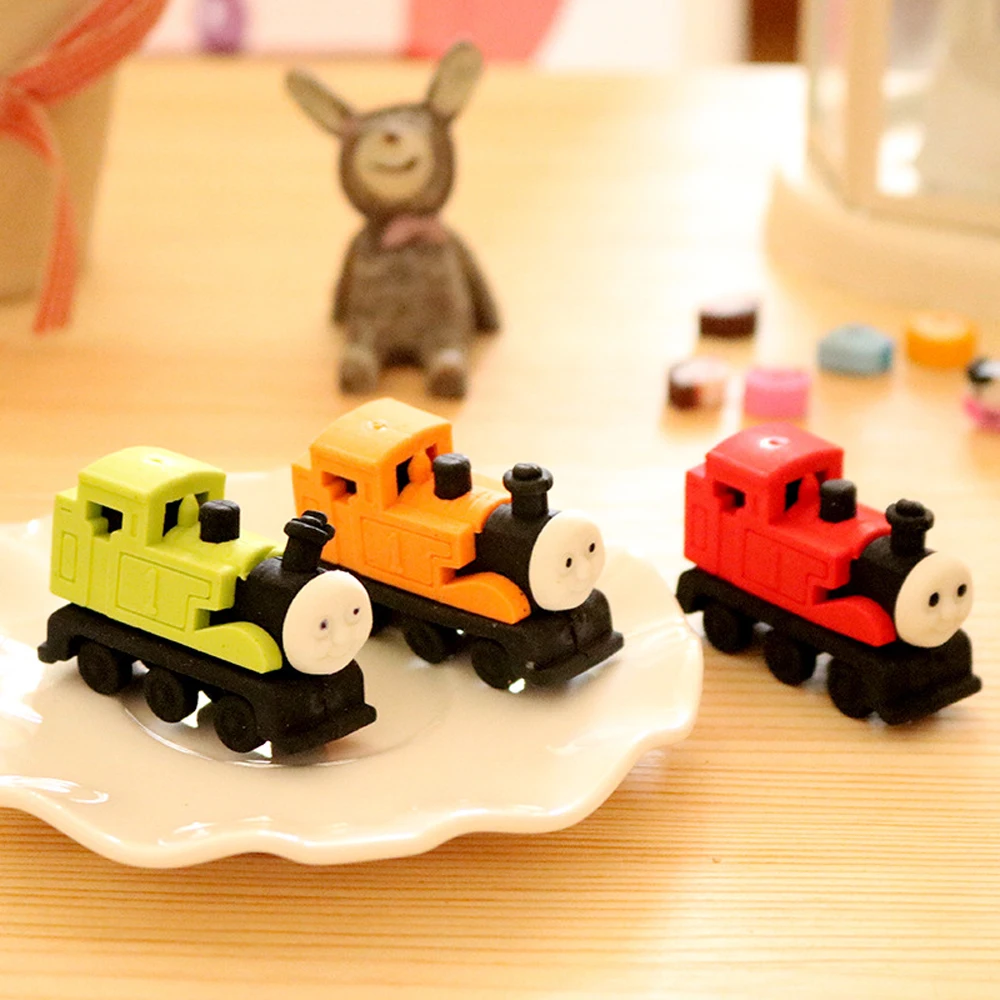 

4Pcs/pack Cartoon Train Shape Eraser Rubber Papelaria Erasers Primary Student Prizes Promotional Gift Apagador Stationery