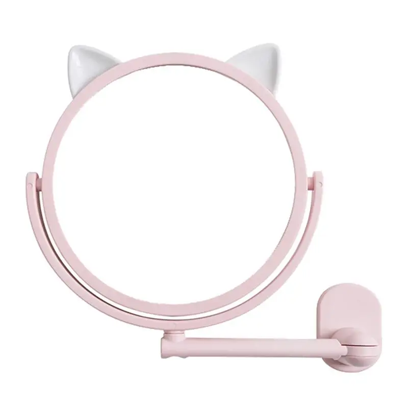 Pink Косметическое зеркало для макияжа с кошачьими ушками, настенное косметическое зеркало для ванной комнаты, зеркало для макияжа, поворотное косметическое зеркало - Цвет: Pink