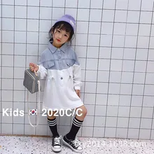 Новинка года; сезон весна; повседневные джинсы для девочек; платье-рубашка со строчкой на талии