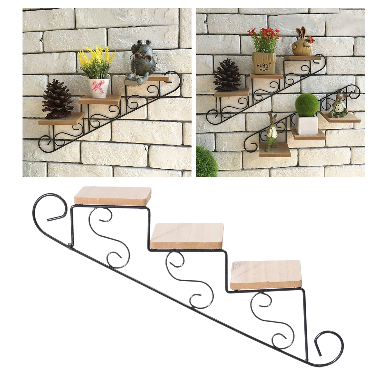 American Rural Creative Staircase Wall Hanging Decor Creative Rural Style Simple Stair Flower Shelf Shape Household Shelf A50