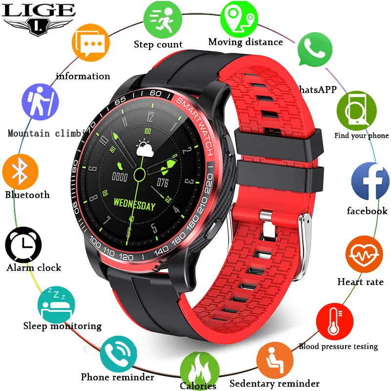 

LIGE Men Smart Watch Bluetooth Call Heart Rate Blood Pressure Waterproof Sports Watch Fitness Tracker for iOS Android + Box