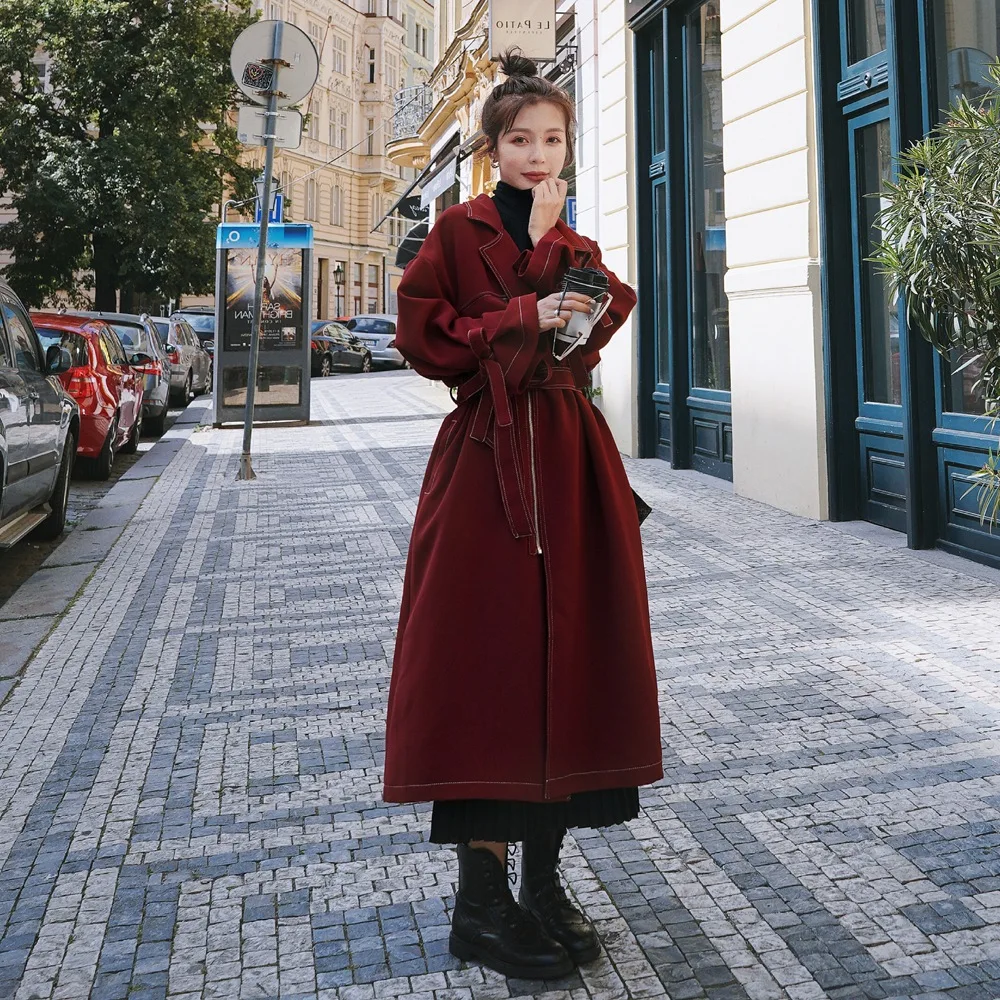 

France Non-mainstream over-the-Knee Long Cardigan Women's 2019 Autumn New Style Retro British Style Bow Waist Hugging Open Wire