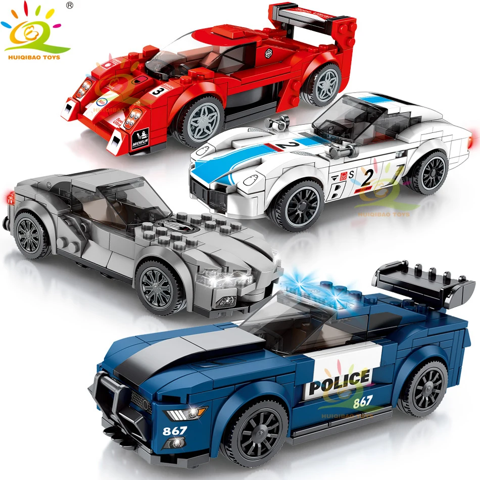 Najtaniej HUIQIBAO zabawki 752 sztuk policja miejska samochód wyścigowy klocki dla dzieci Legoingly prędkość mistrzów Super racer zestaw figurek cegły