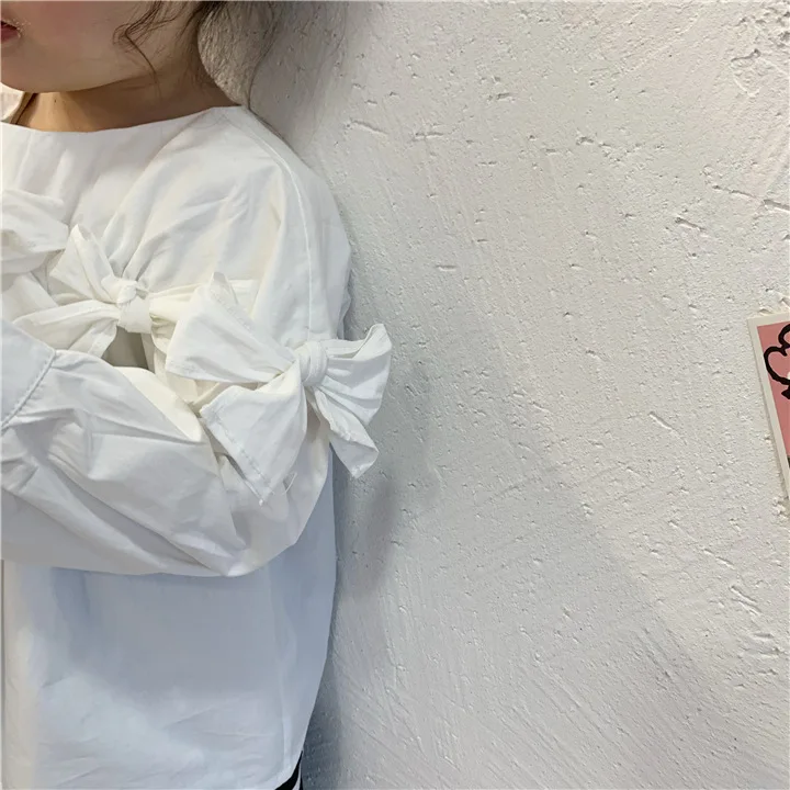 Весенняя рубашка с длинными рукавами для маленьких девочек Милая одежда принцессы с бантом для девочек