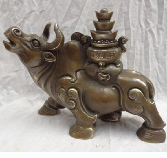 Gang 11&quot Folk Chinese Bronze Copper Animal Wealth Coin YuanBao Zodiac Bull Ox Statue | Дом и сад