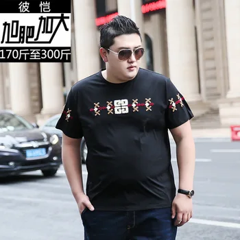 

Youth Big Size Tide Brand Men Plus Fat Plus Size Loose Personality Flocking Printing Short Sleeve Round Collar T Shirt Tide