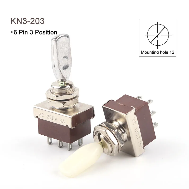 

5pcs/lot KN3-203 Rocker Latching Toggle Switch 6 Pin 3 Positions ON-OFF-ON 3A/220V Handle Switch