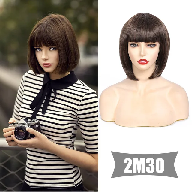 Alororo Short Synthetic Straight Bob Wig for Women High Temperature Fibre Daily Available Natural Black Cosplay Wig A102-2M30