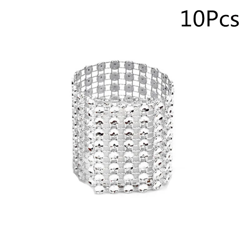 silver 10 шт., полые, 8 строк, с бриллиантами, золото, серебро, кольцо для салфеток, стулья, пряжки, банты со стразами, держатель, ручной работы, вечерние принадлежности - Цвет: silver