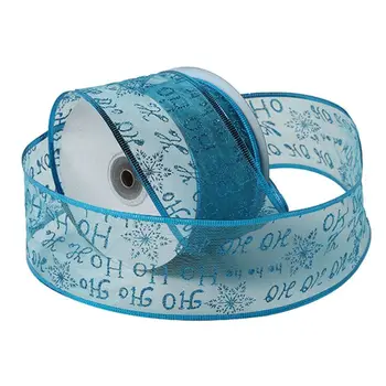 

50 Yards/roll Glitter Sheer Wired Christmas Snowflake Ribbon for Wedding Party