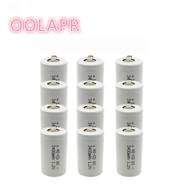 

OOLAPR 15PCS High quality battery rechargeable battery sub c battery SC 3400mah 1.2v battery replacement 1.2 v with tab