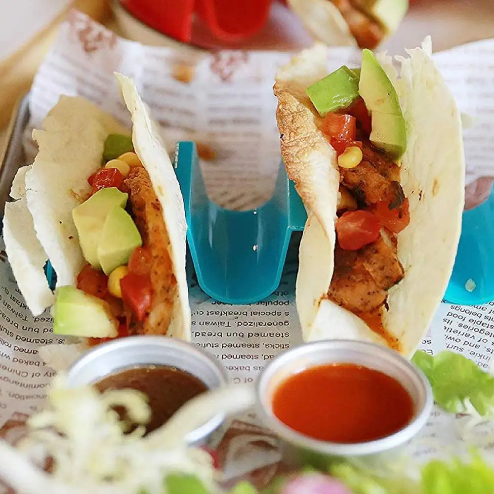 VISMOORE Taco Holder Stand Set of 6 - Taco Truck Tray Style Rack Holds Up to 4 Tacos Each, PP Health Material Very Hard and Stur