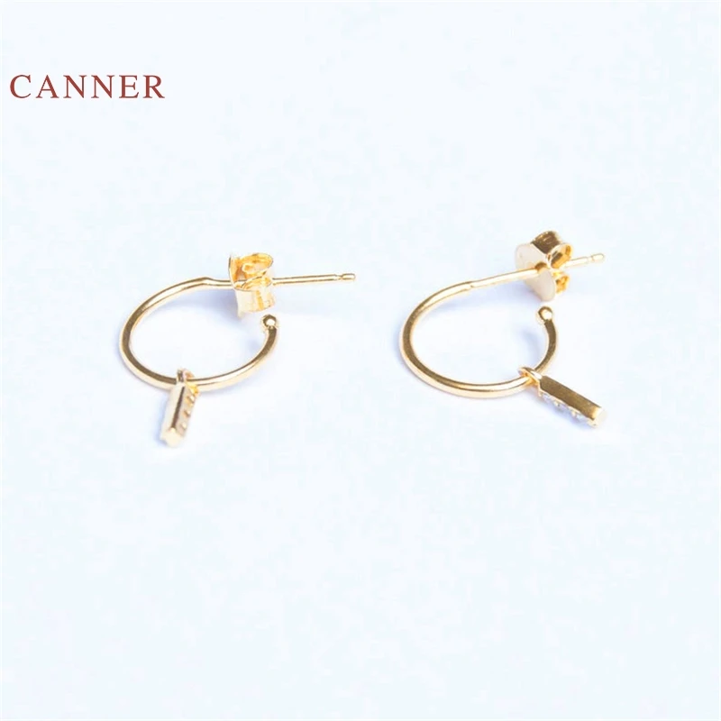 

CANNER Real 925 Sterling Silver Earrings For Women Single Row Earrings Hipster Stud Earrings Zircon Diamond Jewelry Pendientes