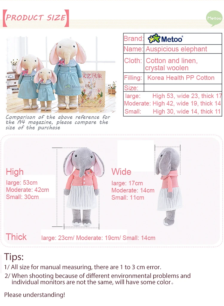 Metoo angela 30cm Kawaii Stuffed Elephant Baby Kids Toys for Girls Birthday Christmas Gift Plush Sweet Cute Lovely doll