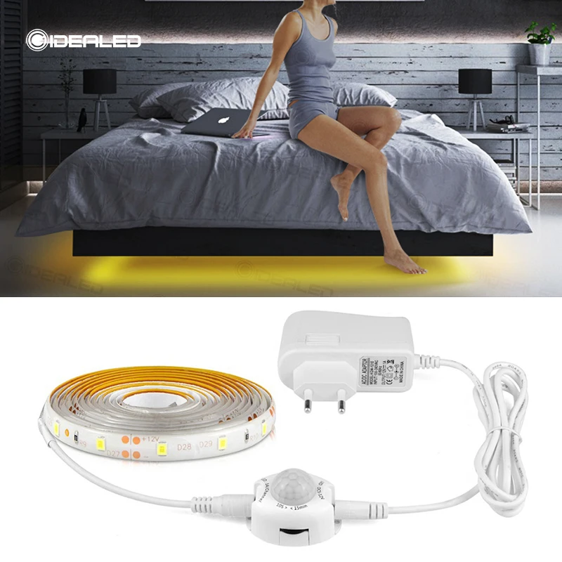buy motion sensor LED Strip light bed lamp under cabinet night light flexible 12V Tape 110V 220V US EU power supply