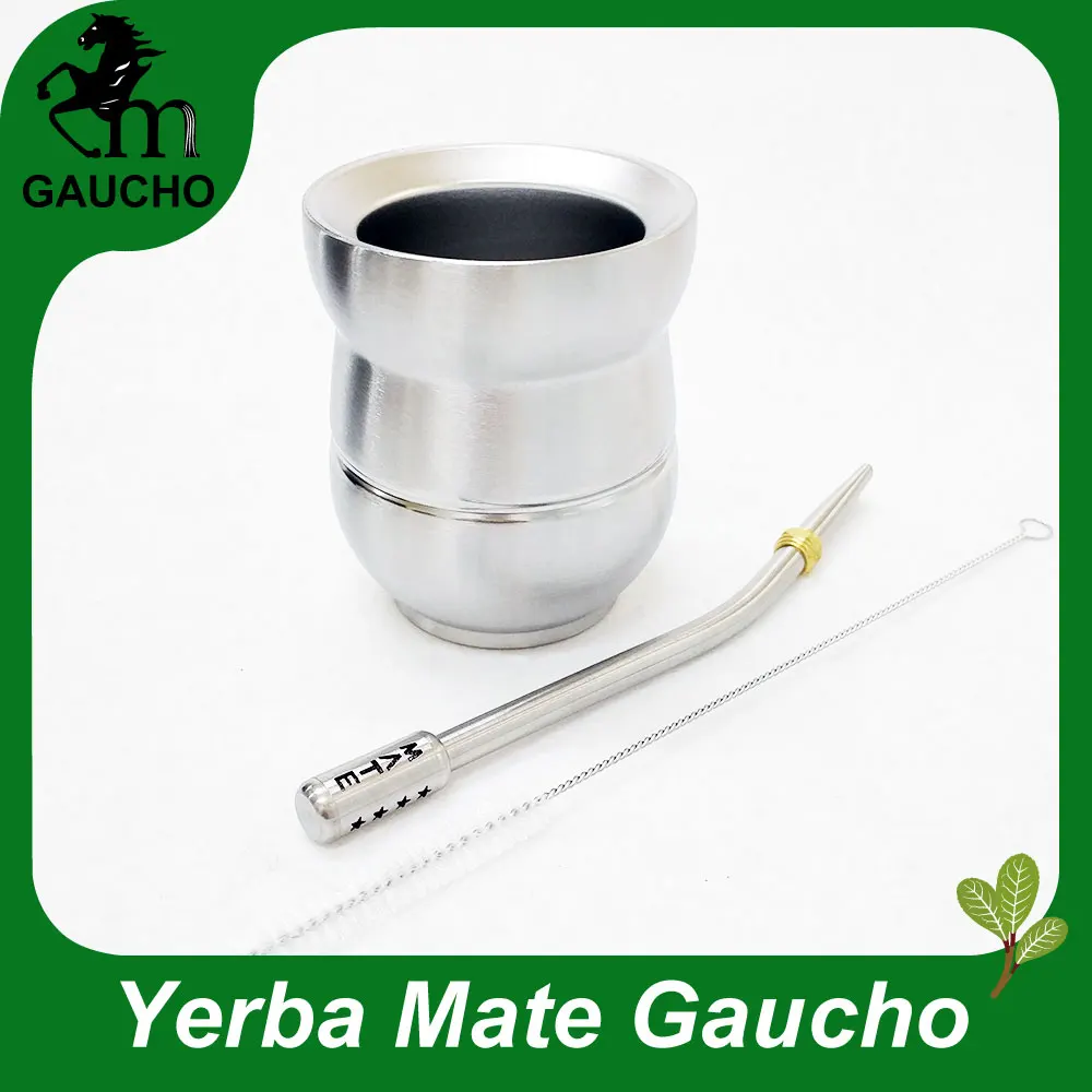 1 компл./лот Yerba mate Gourds наборы из нержавеющей стали Calabash двойная стена с трубка для травяного чая мате и чистящей щеткой - Цвет: MB022-165(150ml)