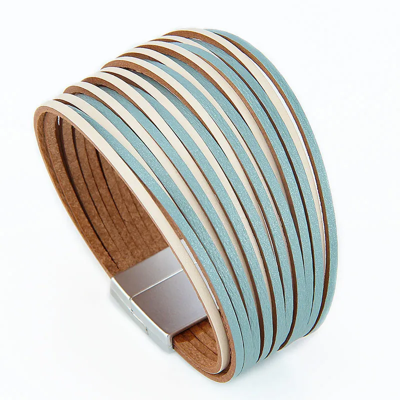 Leather Bracelet WYBU Mixed Color Multilayer Women Handmade Leather Bracelet Magnet Buckle Wide Fashiion Jewelry