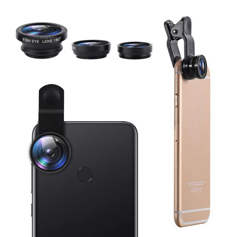 Wide Angle Macro Fisheye Lens Zoom 3-in-1 Lens Kit Fish Eye Lens For Iphone Xiaomi Huawei Samsung Smartphones Camera Lens Kit