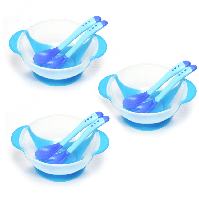 3sets Baby Bowl Training Bowl Spoon Tableware Set Dinner Learning Dishes with Suction Cup Children Training Dinnerware
