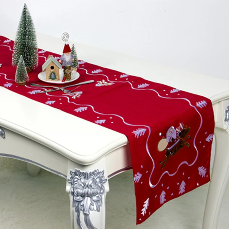 1pc Creative Christmas Ornaments Santa Claus Embroidery Table Cloth Christmas Table Runner Christmas Home Decorations