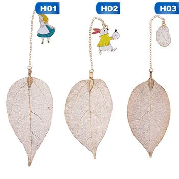 

1 Pc/set Lovely Alice Rabbit Bookmarks Gold Color Leaf Texture Reading Pages Books Mark High-Grade Student Stationery