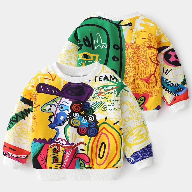 Spring Autumn Fashion New Design 2 3 4 5 6 8 10 Years Children'S Clothing Full Print All-Match Sweatshirt For Kids Baby Boy