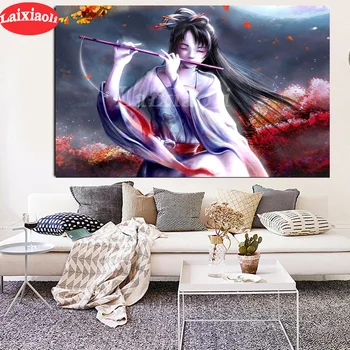 

5d Diy Diamond Painting Flute girl diamond rhinestone full square drill,full round diamond embroidery mosaic cartoon home decor