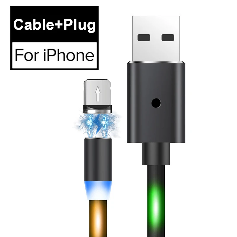 For iPhone Cable Магнитный usb-кабель для быстрой зарядки, кабель типа C для iPhone XR, магнитный светящийся светильник, кабель Micro USB для samsung S8 A50 Redmi note 7 - Цвет: For iPhone Cable